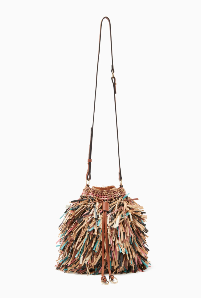 ULLA JOHNSON GIGI FRINGE DRAWSTRING BAG MULTI