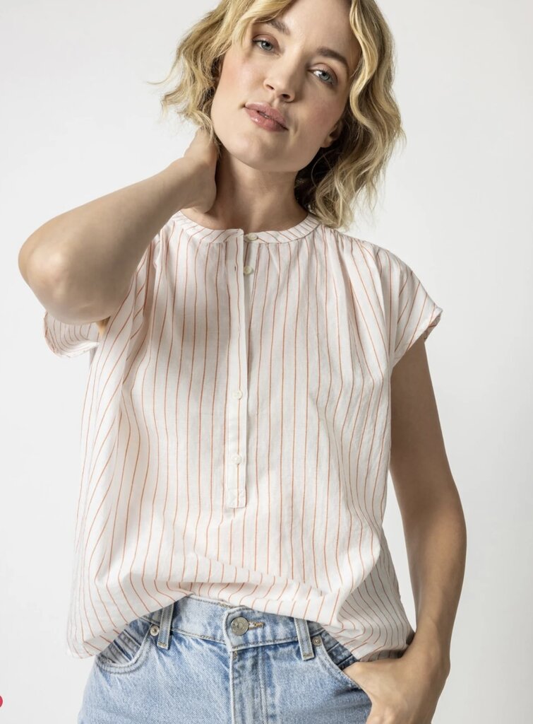 LILLA P SHORT SLEEVE SHIRRED TOP