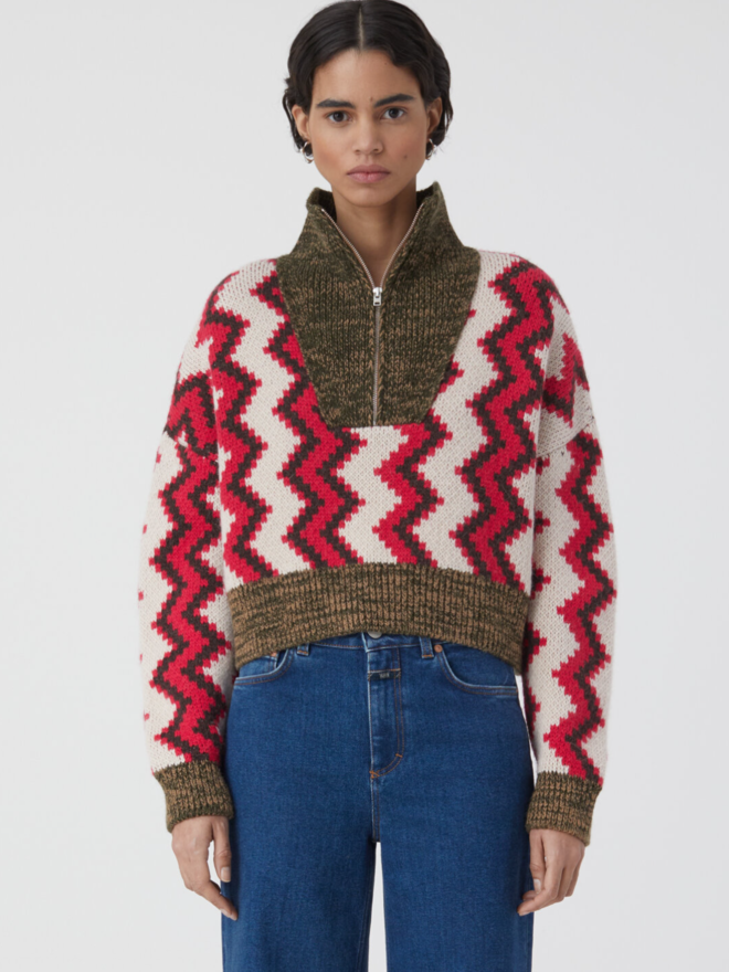 Tricolor Knit High Neck Pullover - Ready to Wear