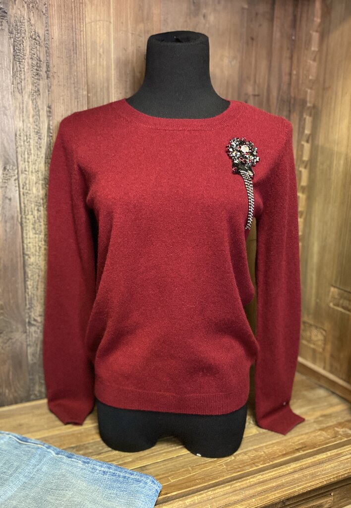 NEVER A WALLFLOWER EMBROIDERED JEWEL NECK SWEATER