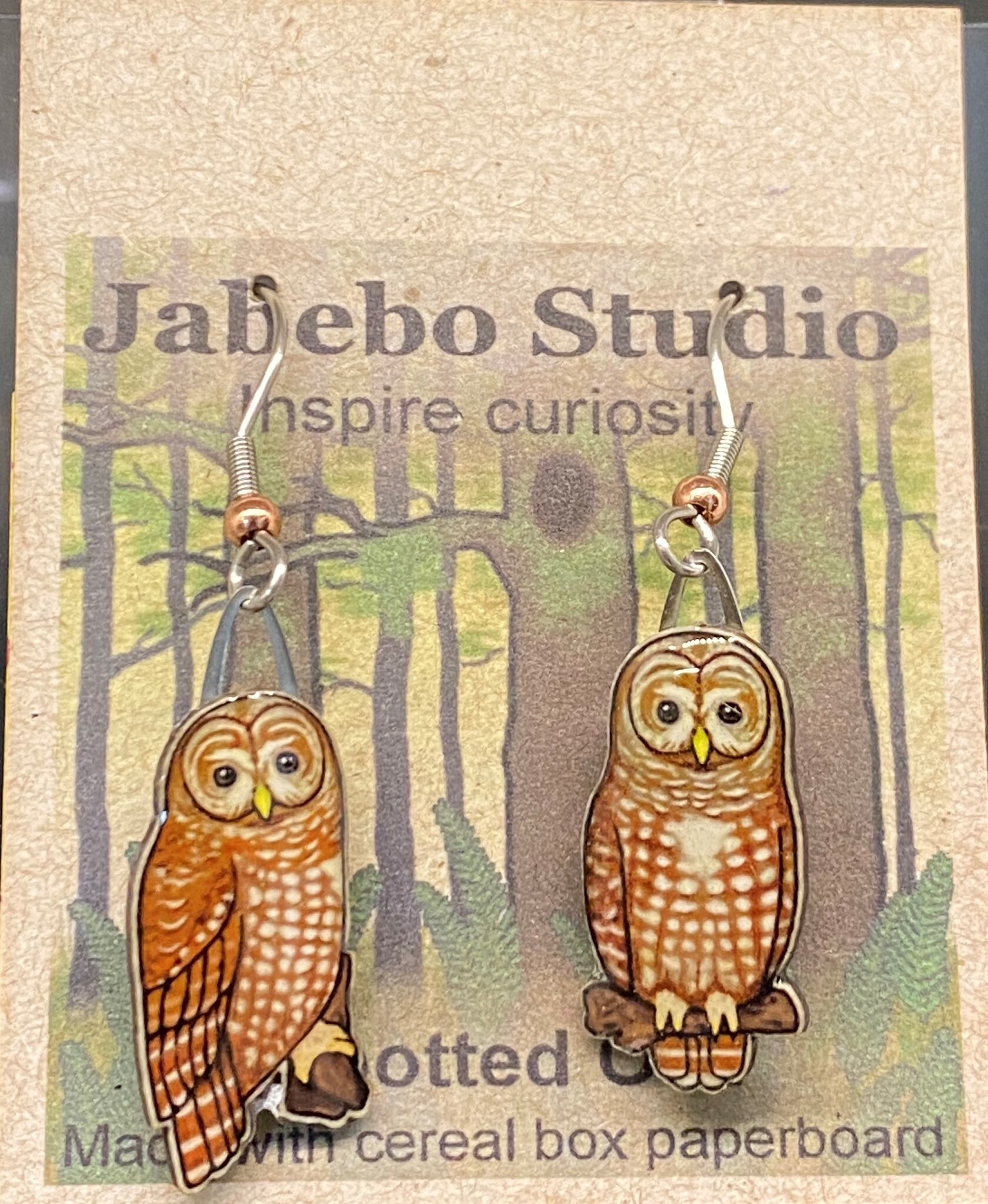 JABEBO SPOTTED OWL EARRINGS Birds Connect Seattle Nature Shop