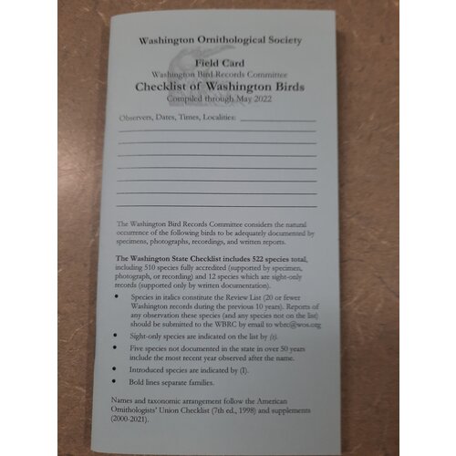 WOS 2022 Checklist of Washington Birds