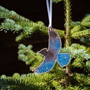 laurel mundy Inter-Steller's Jay Maple Wood Tree Ornament