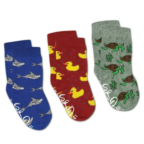 Good Luck Sock Three Pack Rubber Ducks, Sharks, and Turtles Kids Socks 1-2