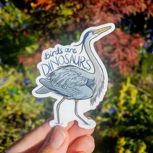 laurel mundy Birds are Dinosaurs Great Blue Heron 3" vinyl sticker