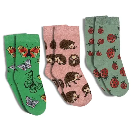 Good Luck Sock Kid's Butterflies, Hedgehog and Ladybugs Socks 1-2 years