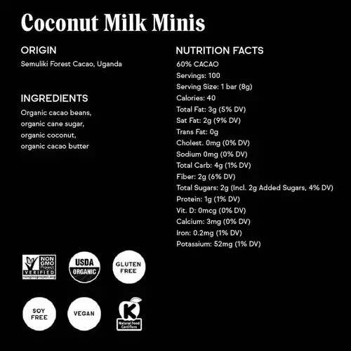 Raaka Chocolate 60% Coconut Milk Mini Chocolate Bars