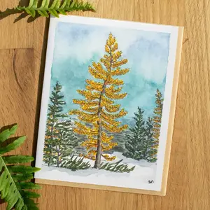 laurel mundy Golden Larch Nature Sketch Greeting Card