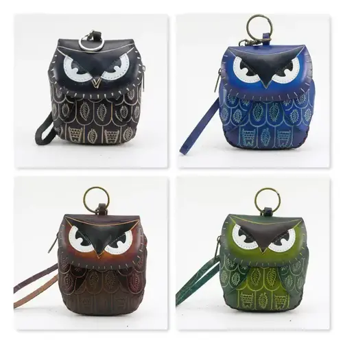 Sunflower Handmade Leather Assorted Genuine Leather Owl Coin Purse