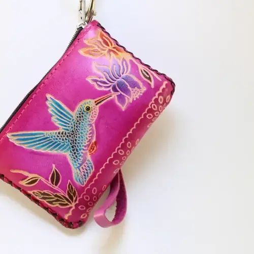 Sunflower Handmade Leather Leather Hummingbird Coin Purse