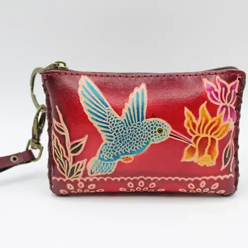 Sunflower Handmade Leather Leather Hummingbird Coin Purse