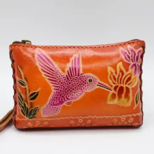 Sunflower Handmade Leather Leather Hummingbird Coin Purse