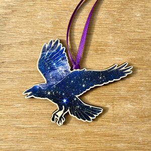 laurel mundy Space Raven Maple Wood Ornament