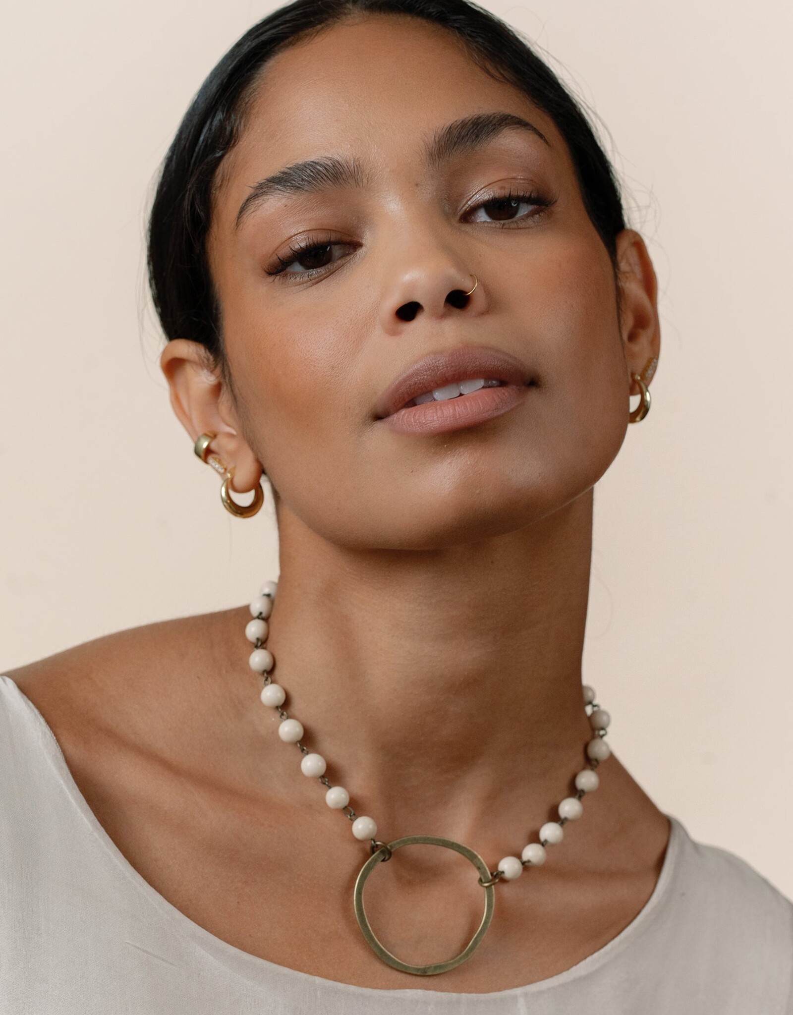 Cobblestone-Living Cobblestone-Living Selena Beaded Chain w/Circle Pendant Necklace