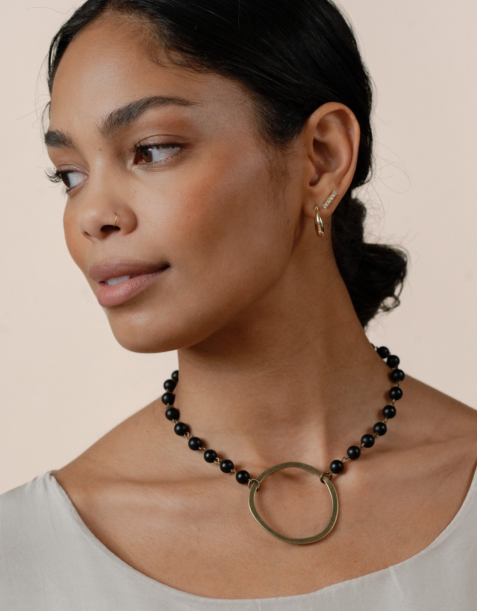 Cobblestone-Living Cobblestone-Living Selena Beaded Chain w/Circle Pendant Necklace
