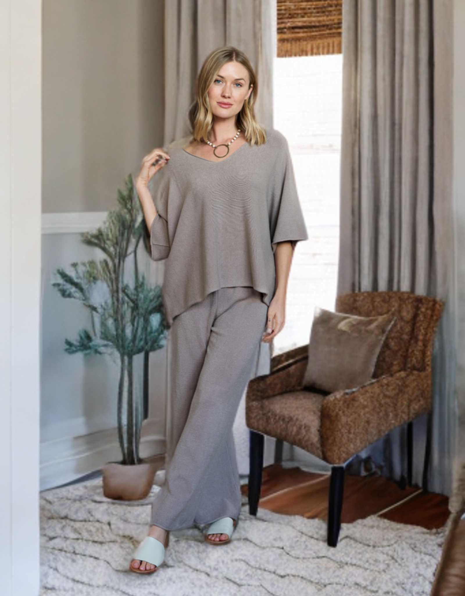 Cobblestone-Living Cobblestone-Living Cleo Knit Elastic Band Pants OSFM