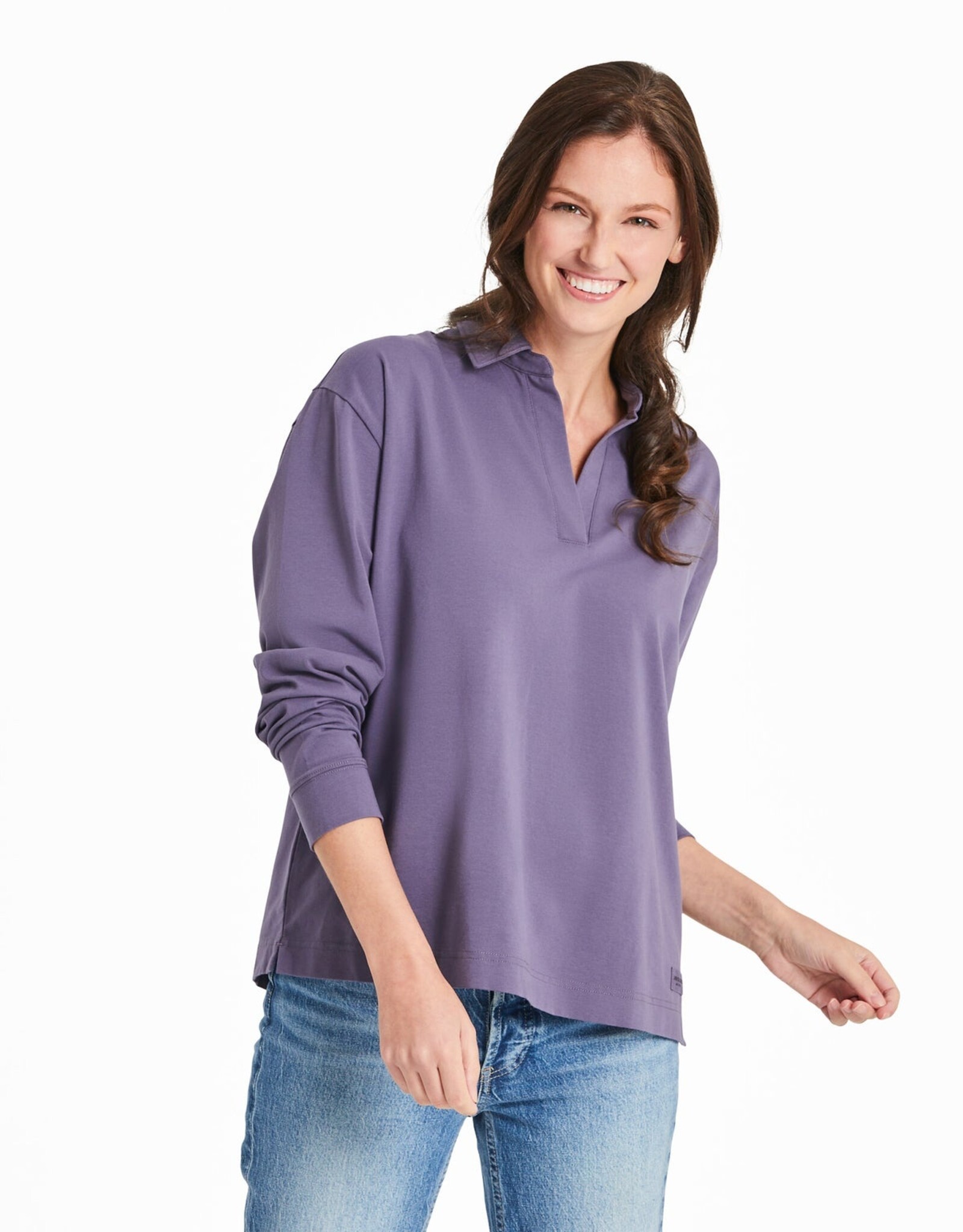 Life is Good Life is good W Crusher -Flex Collared Pull on Solid Shirt