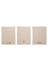 Creative Co-op Creative Co-op 27"L x 20"W Linen & Cotton Embroidered Tea Towel, Natural & Red, 3 Styles