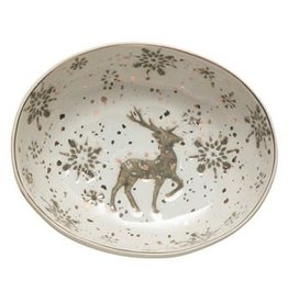 Creative Co-op Creative Co-op Hand-Stamped Stoneware Bowl w/ Snowflake Pattern & Gold Electroplating, Multi Color