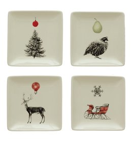 Creative Co-op Creative Co-op quare Stoneware Plate w/ Holiday Image