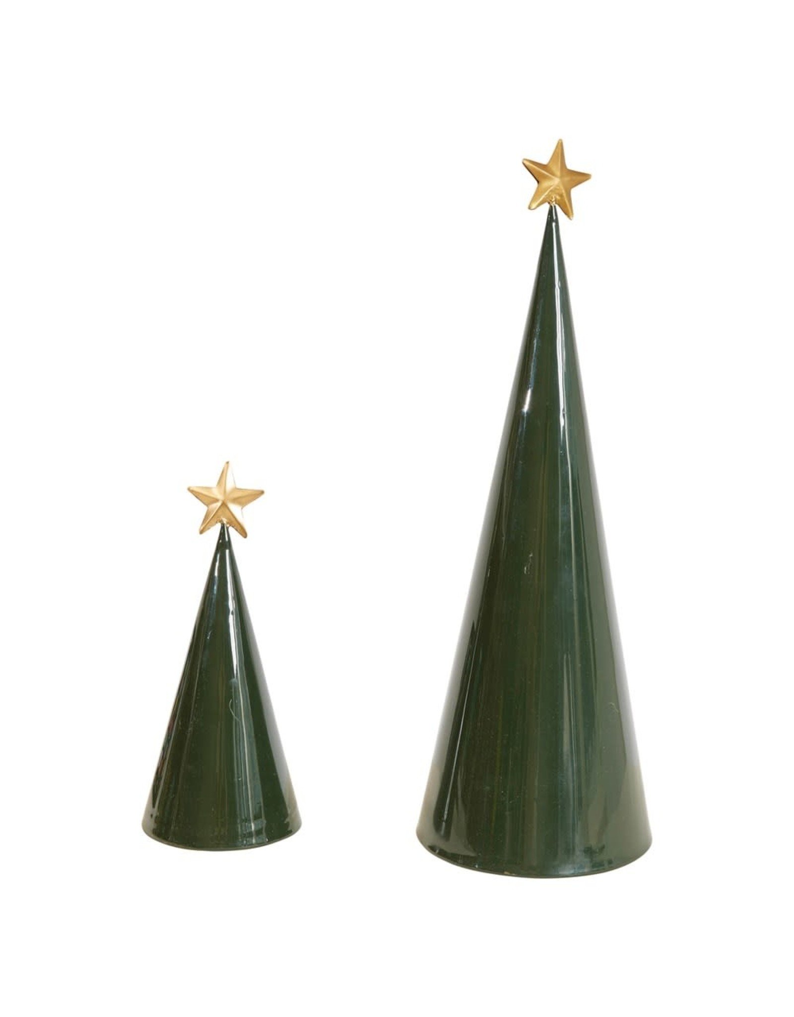 Creative Co-op Creative CO-op Metal Cone Trees, Green w/ Gold Star, Set of 2