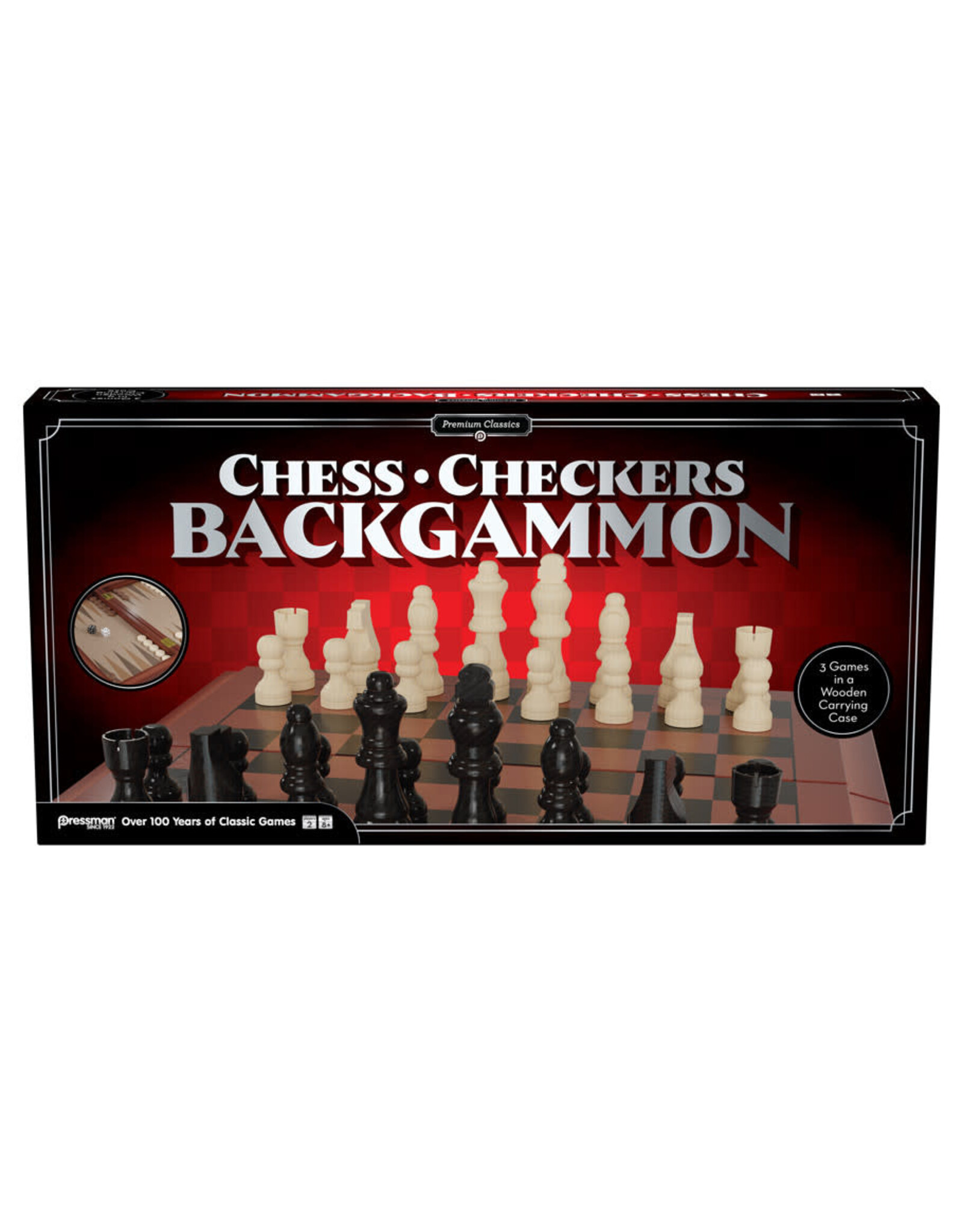 Premium Classics Chess Checkers Backgammon with Wooden Case
