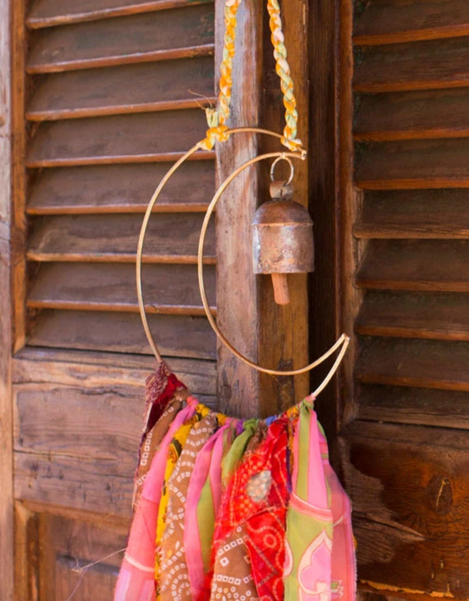 Matr Boomie Swapna Wind Chime with Bell and Upcycled Sari Fabric Tassels - Lunar*