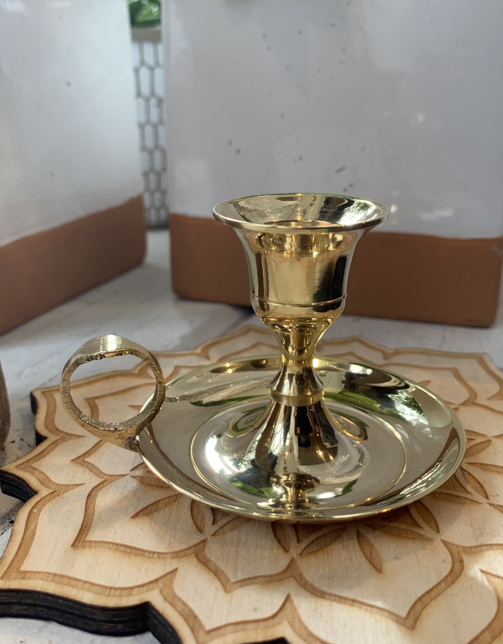 New Age Imports, Inc. Brass Chamberstick Taper Candle Holder