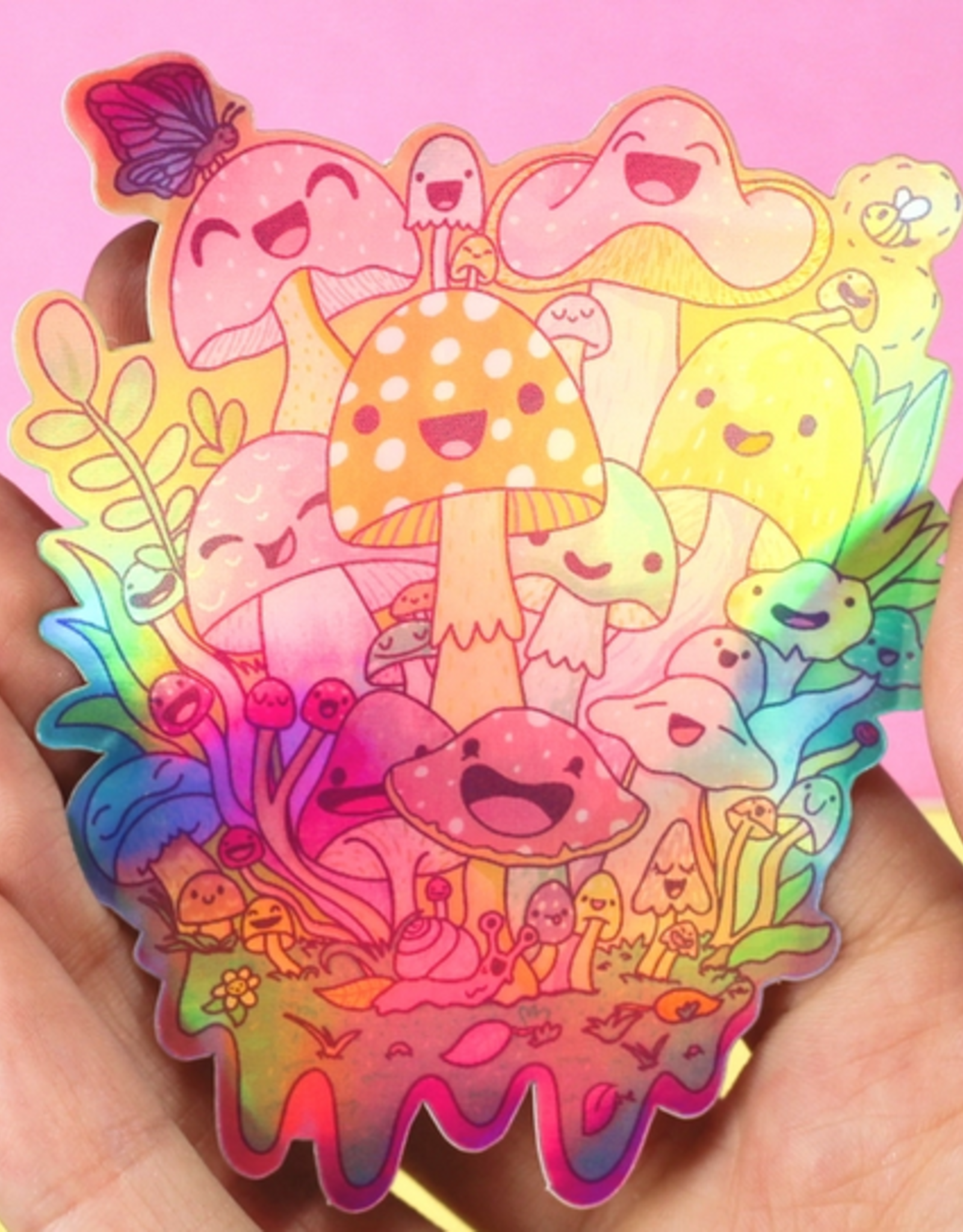 Happy Mushroom Psychedelic Vinyl Sticker (Holographic)