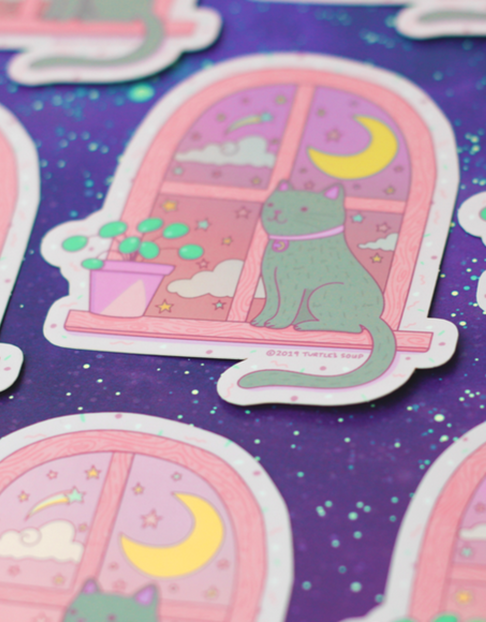 Magical Cat Moonlight Vinyl Sticker (Holographic)