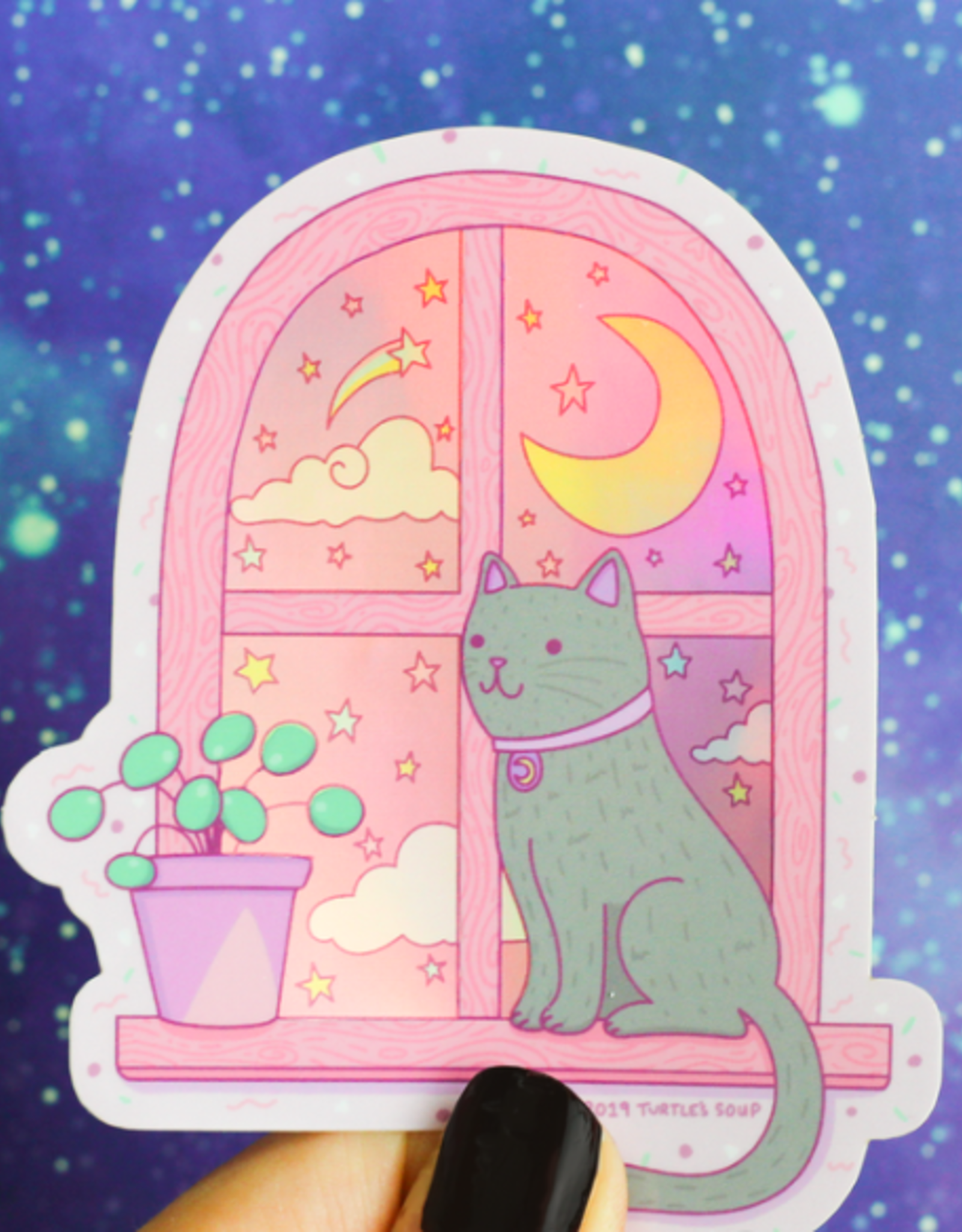Magical Cat Moonlight Vinyl Sticker (Holographic)