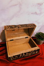 Wood Box - Raven & Pentagram Carved Round Top 8"L x 5" W x 4.5"H