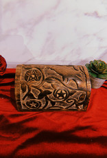 Wood Box - Raven & Pentagram Carved Round Top 8"L x 5" W x 4.5"H