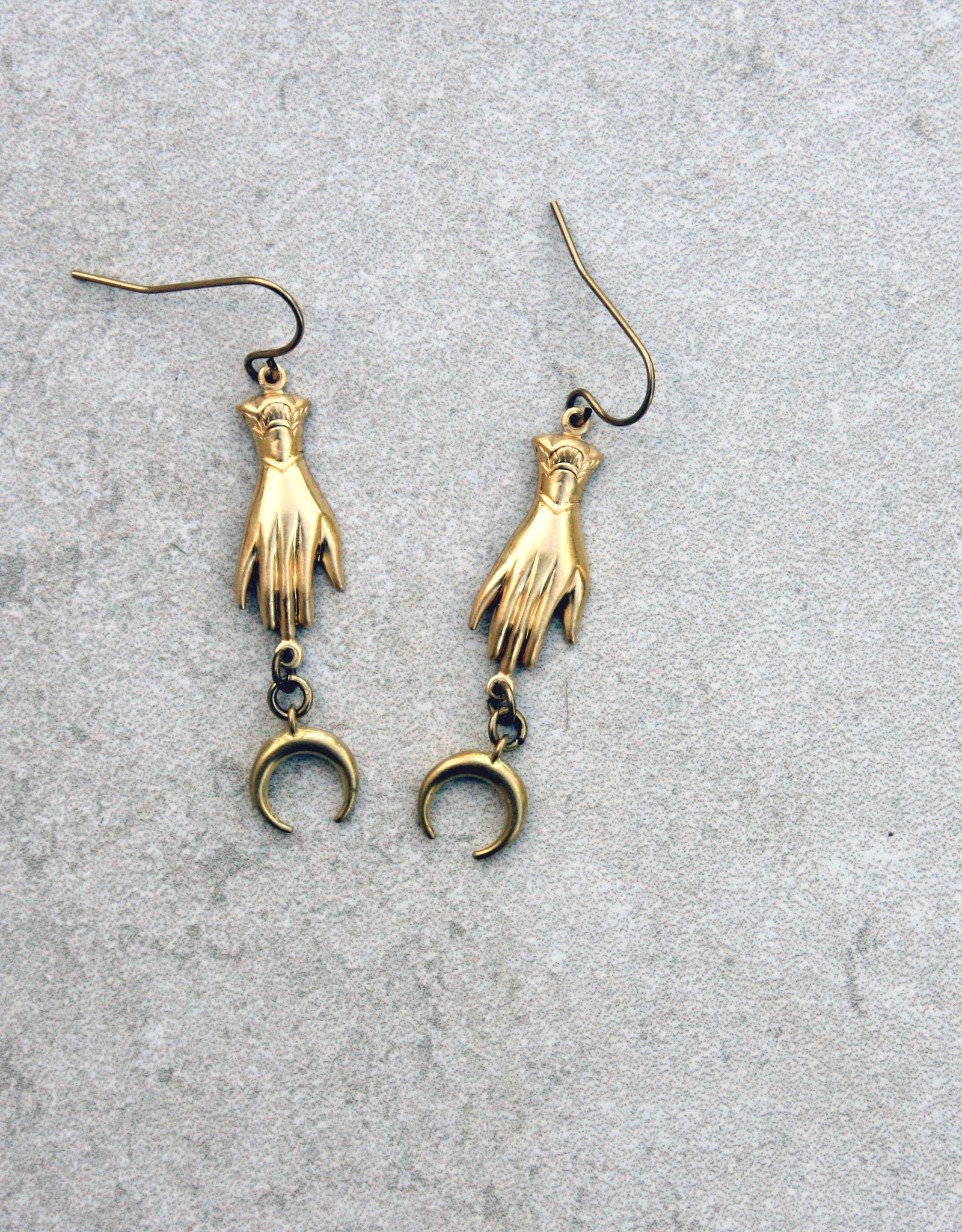 daniAWESOME Brass Hand and Moon Earrings