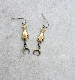 daniAWESOME Brass Hand and Moon Earrings