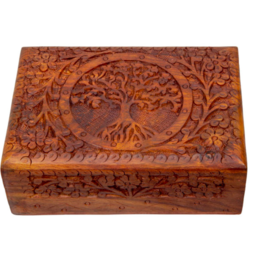 New Age Imports, Inc. Tree of Life Carved Wood Box 5x7"