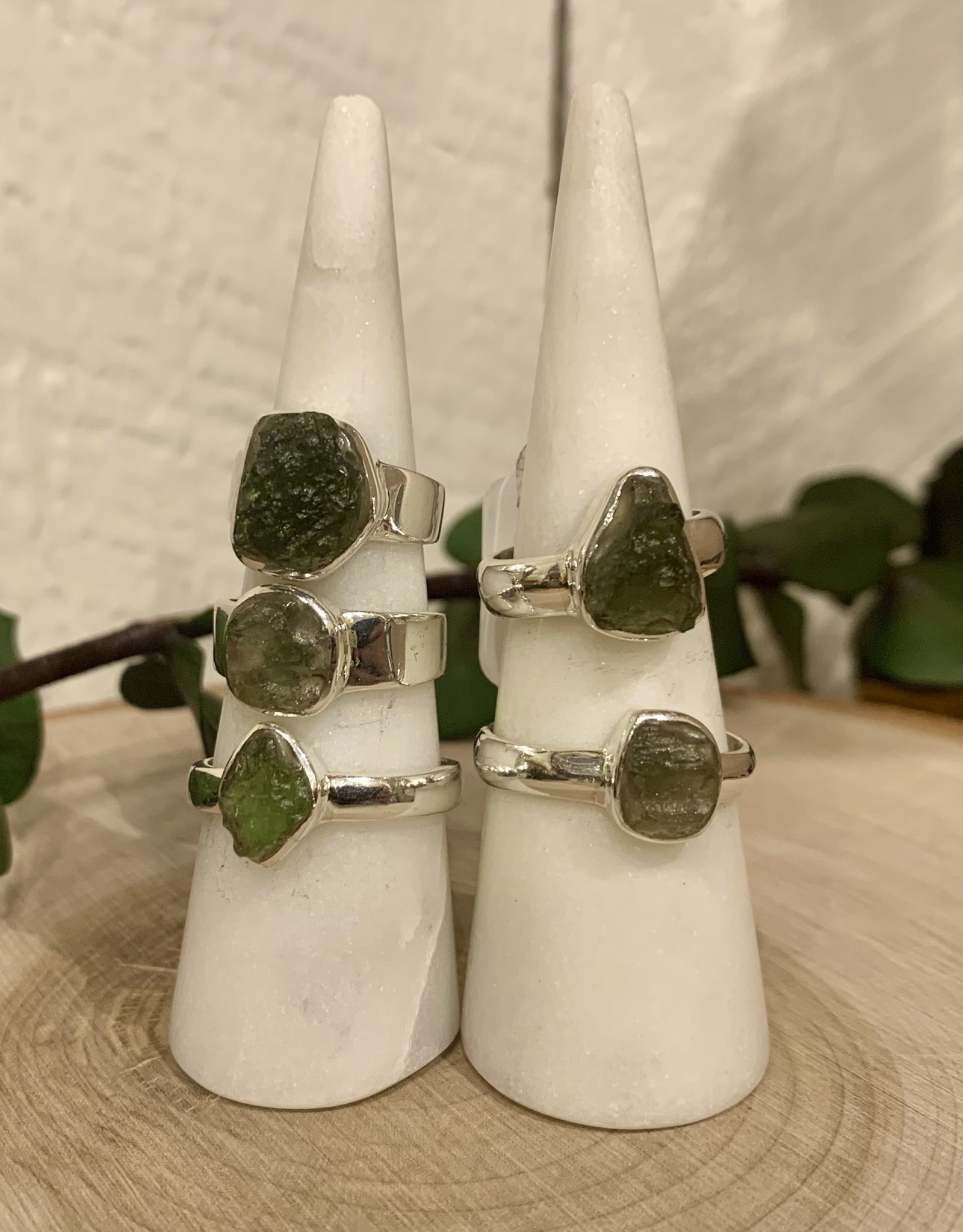 *Raw Moldavite Rings - Sterling Silver