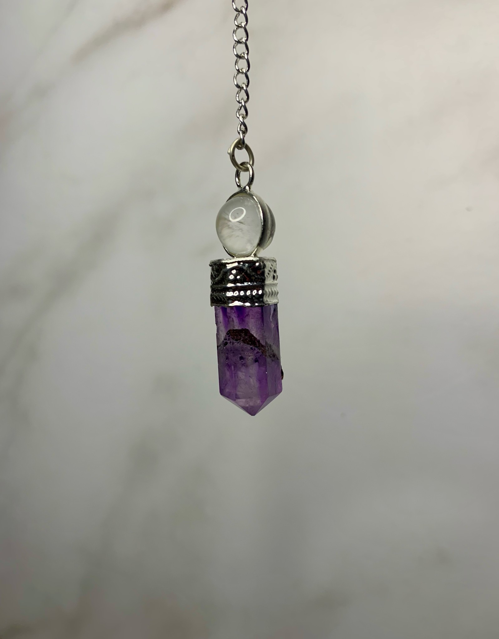 Capstone Esoterica Amethyst/Clear Quartz Silver Plated Pendulum