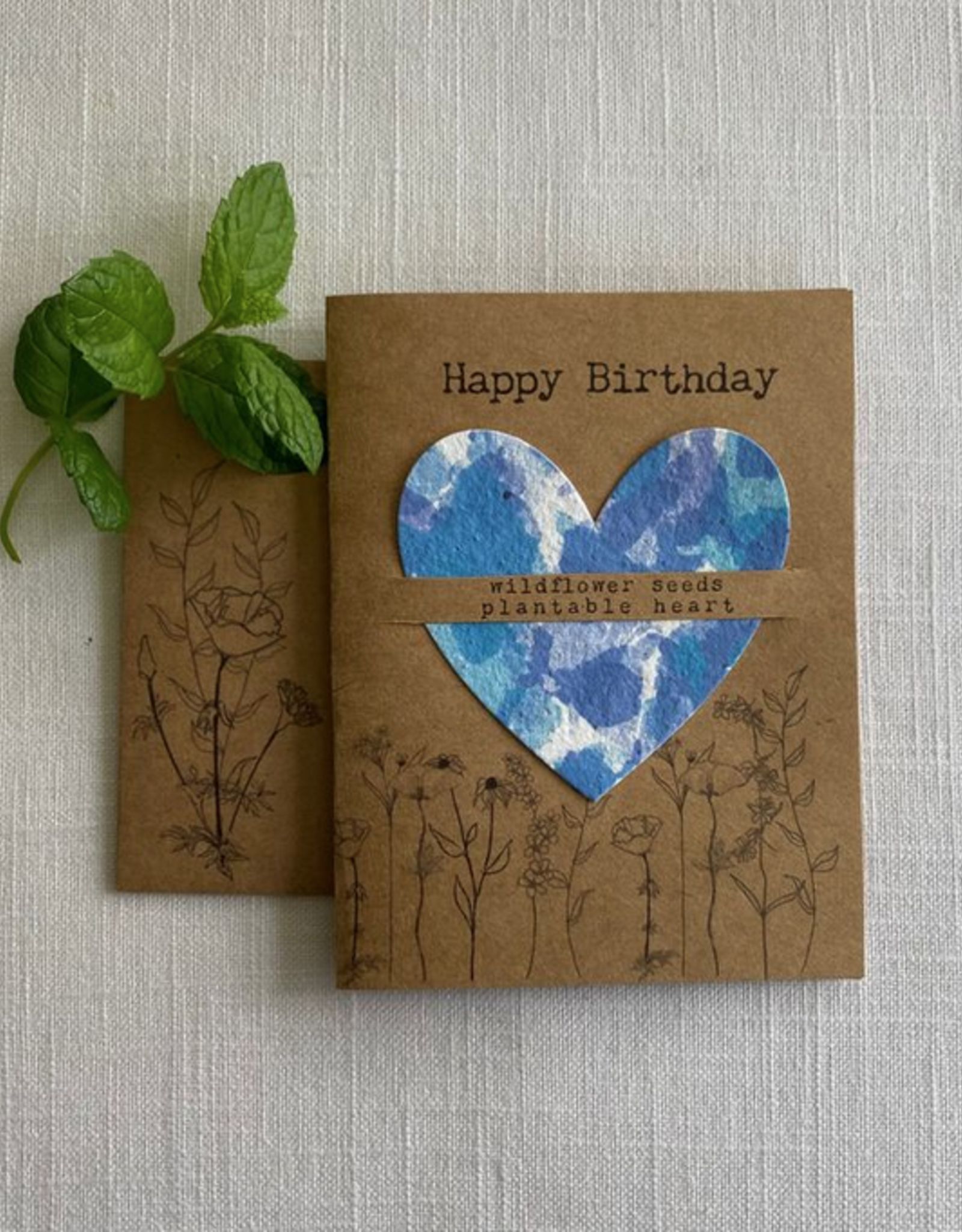 Birthday Wildflower Seed Heart Card - Blue Tie Dye