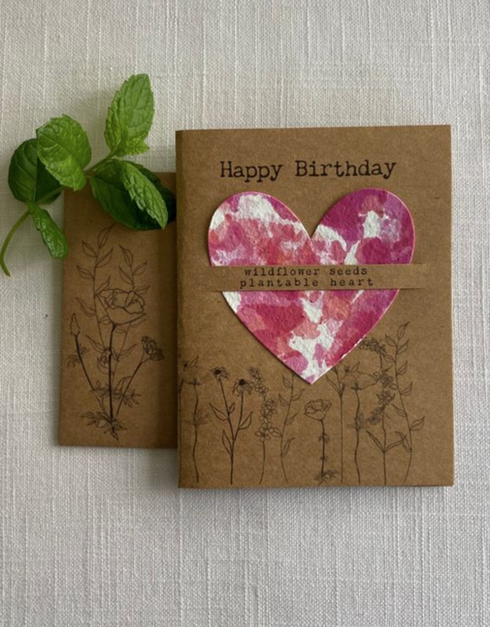 Birthday Wildflower Seed Heart Card - Red Tie Dye
