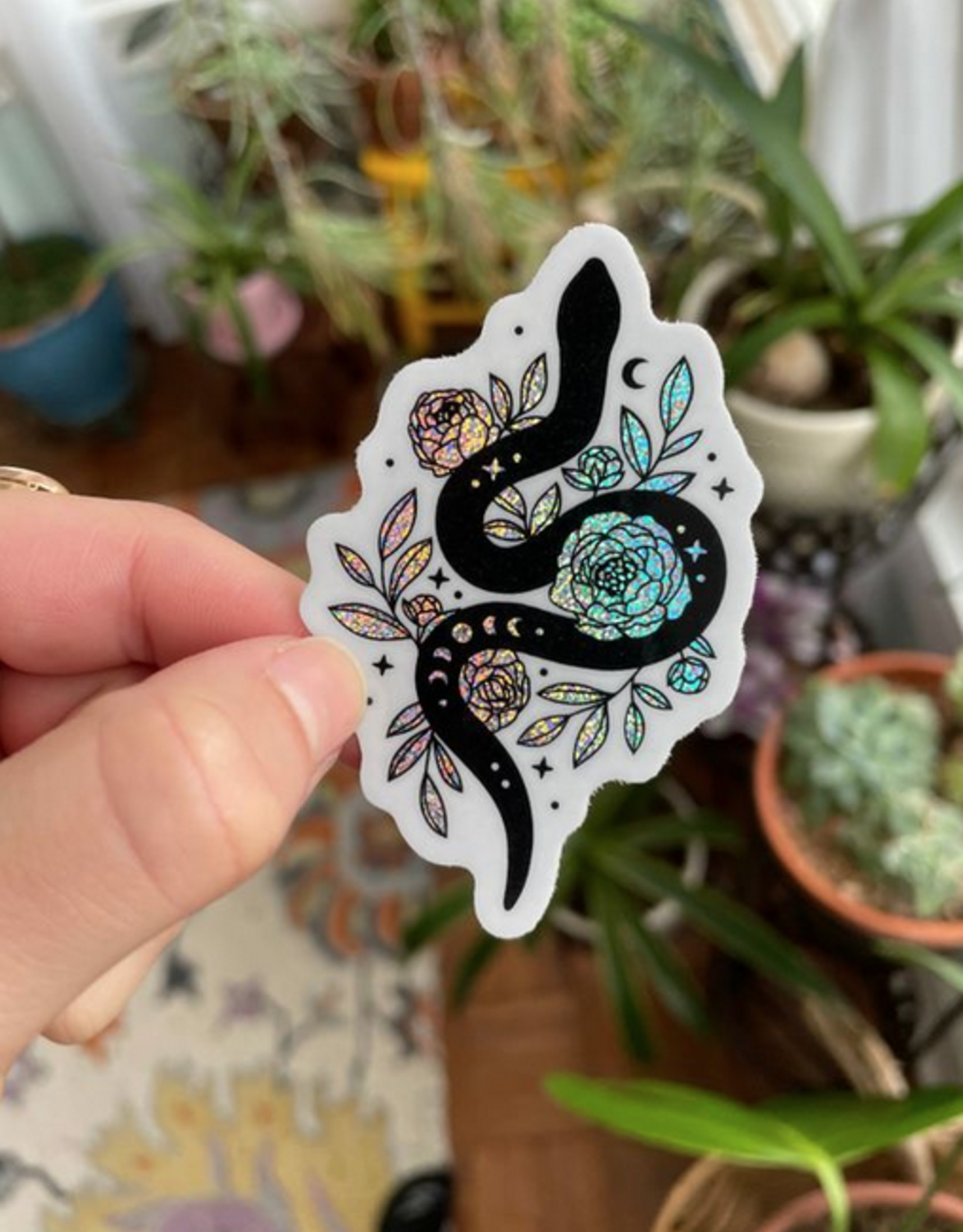Glitter Stardust Holographic Floral Snake Holographic Glitter Snake Waterproof Sticker