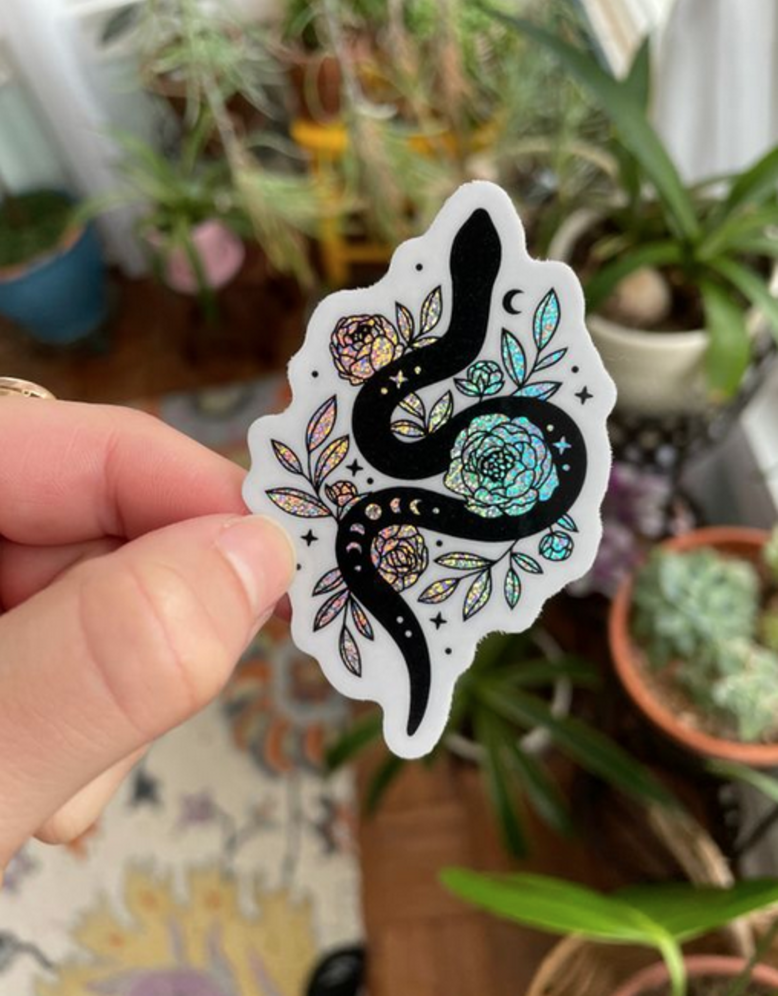 Little Viper Co. Glitter Stardust Holographic Floral Snake Holographic Glitter Snake Waterproof Sticker