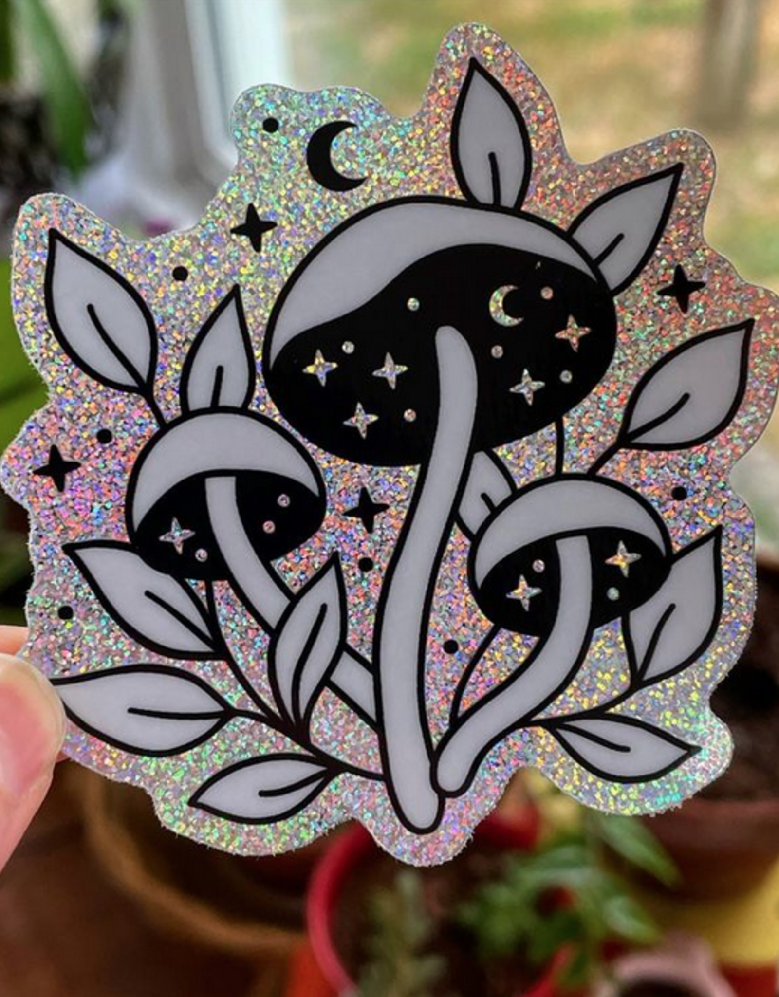 Holographic Glitter Magic Mushroom Vinyl Sticker - Becca