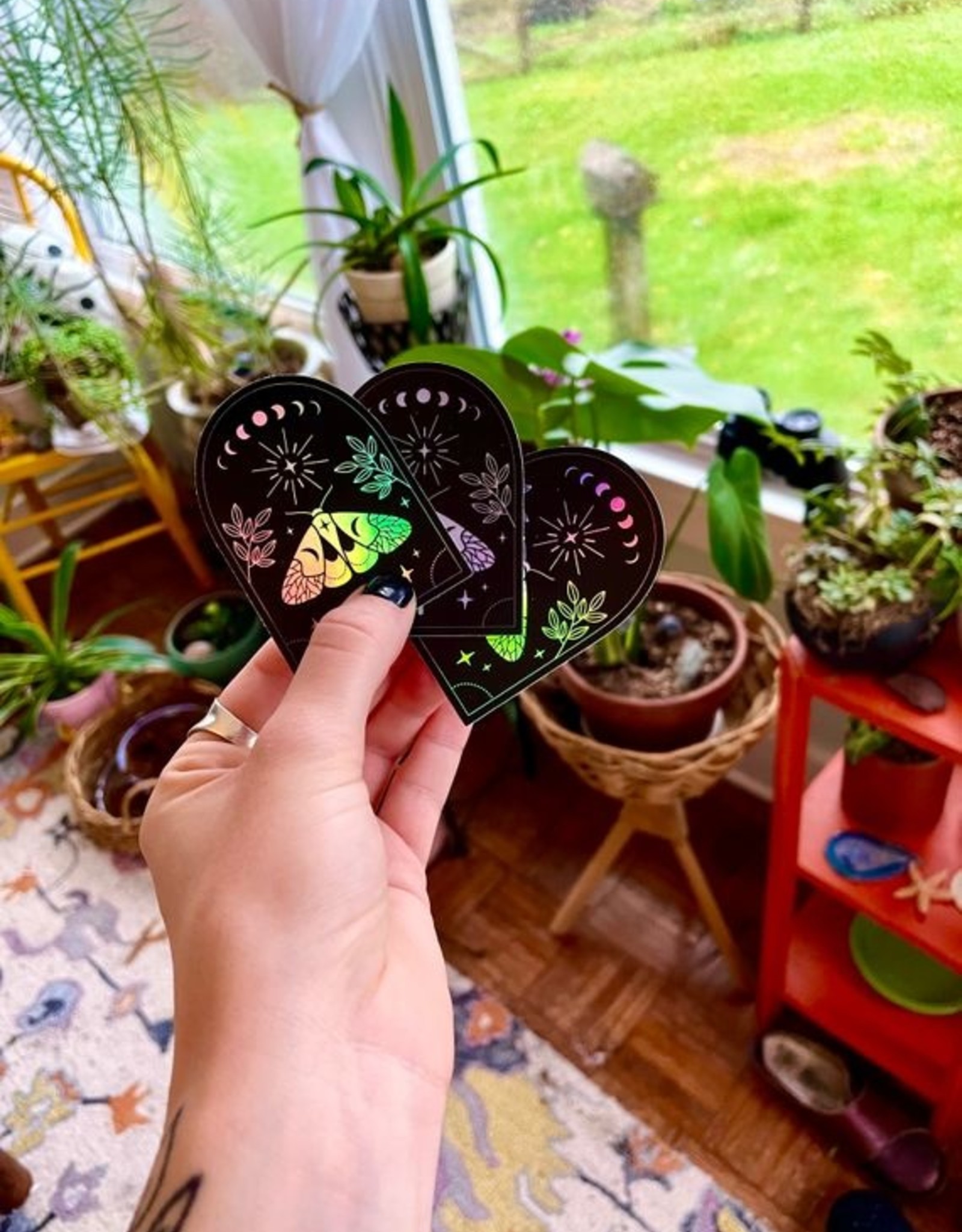 Holographic Moth Arc Sticker - Black