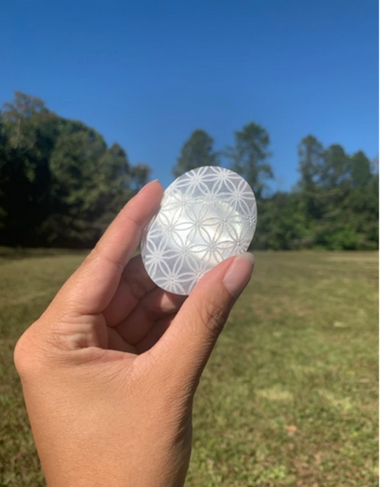 Selenite | Palmstone | Flower of Life Pattern | 65-70mm