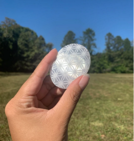 Selenite | Palmstone | Flower of Life Pattern | 65-70mm