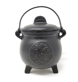 New Age Imports, Inc. Tree of Life Cast Iron Cauldron with Lid 8"H 5"W