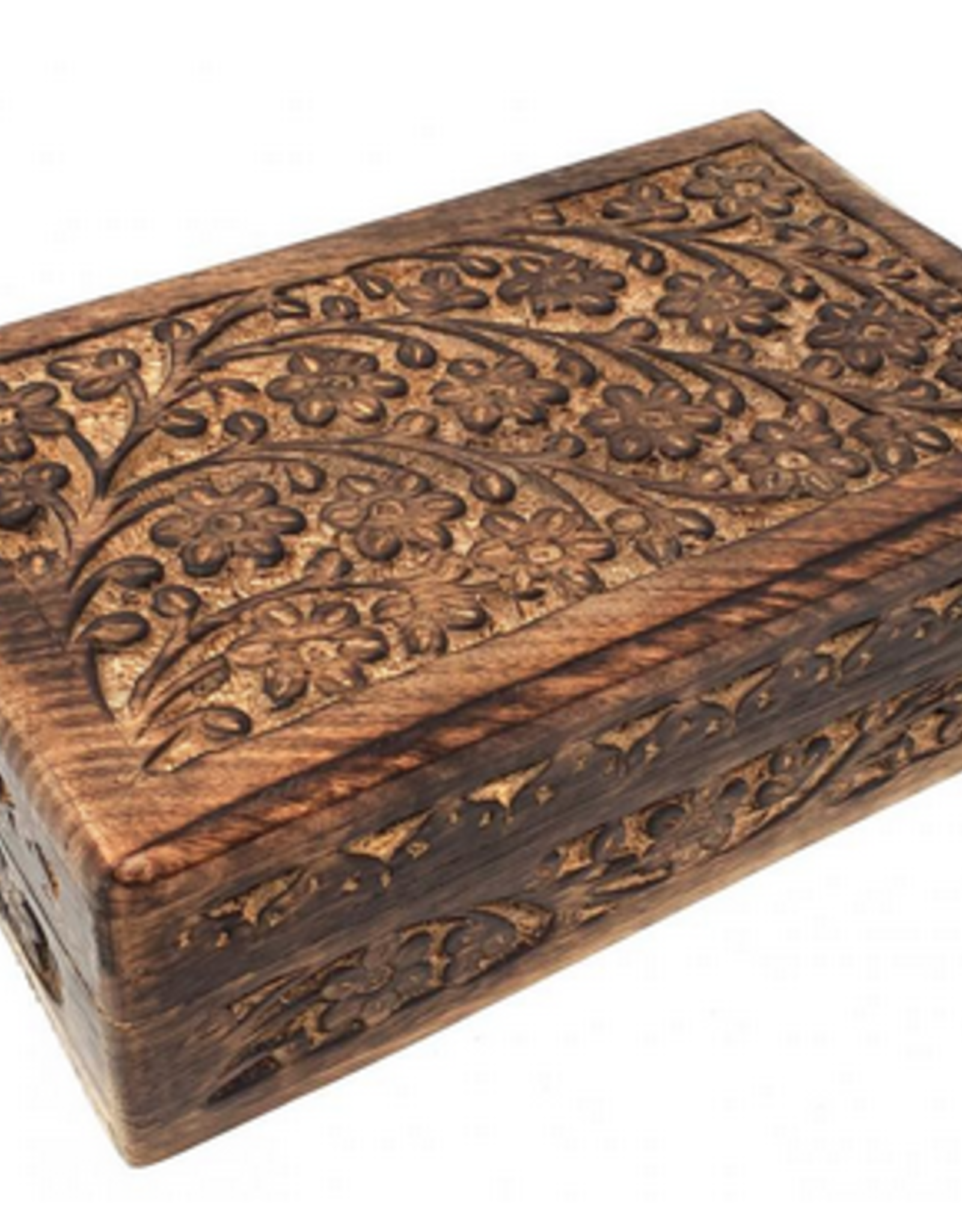 New Age Imports, Inc. Floral Carved Wooden Box 6x10"