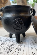 Cast Iron Cauldron  - Pentacle w/lid 3"H 2.75"D