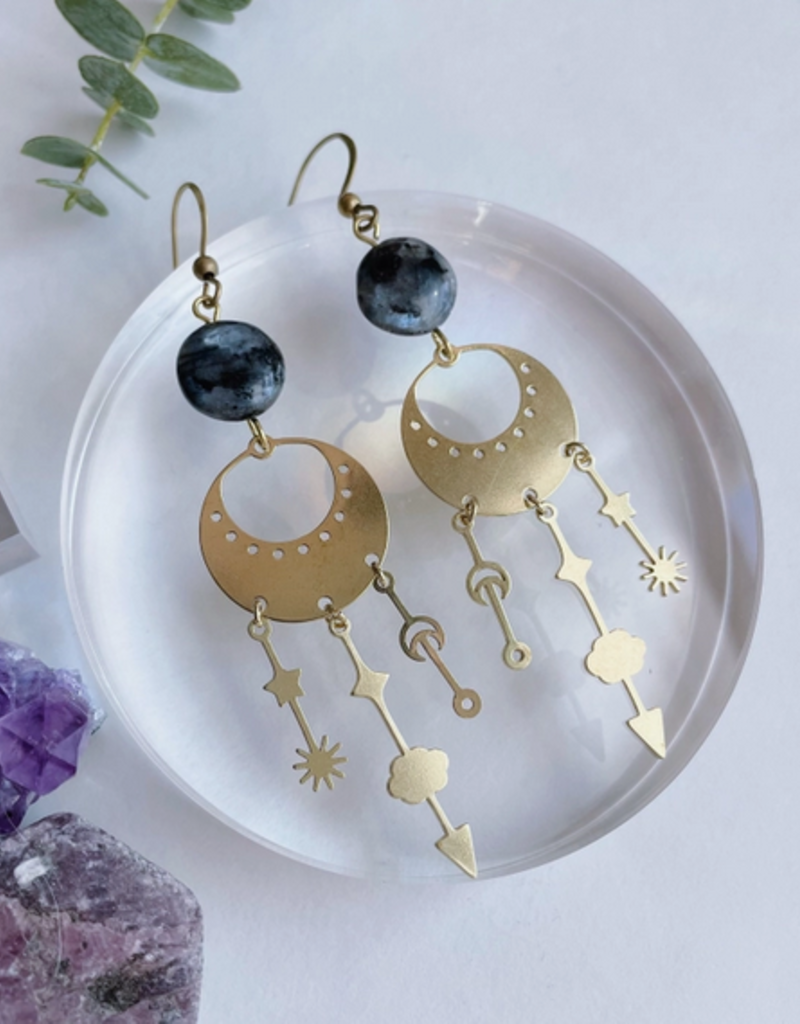 *Ulrike Earrings - Brass & Lavrikite